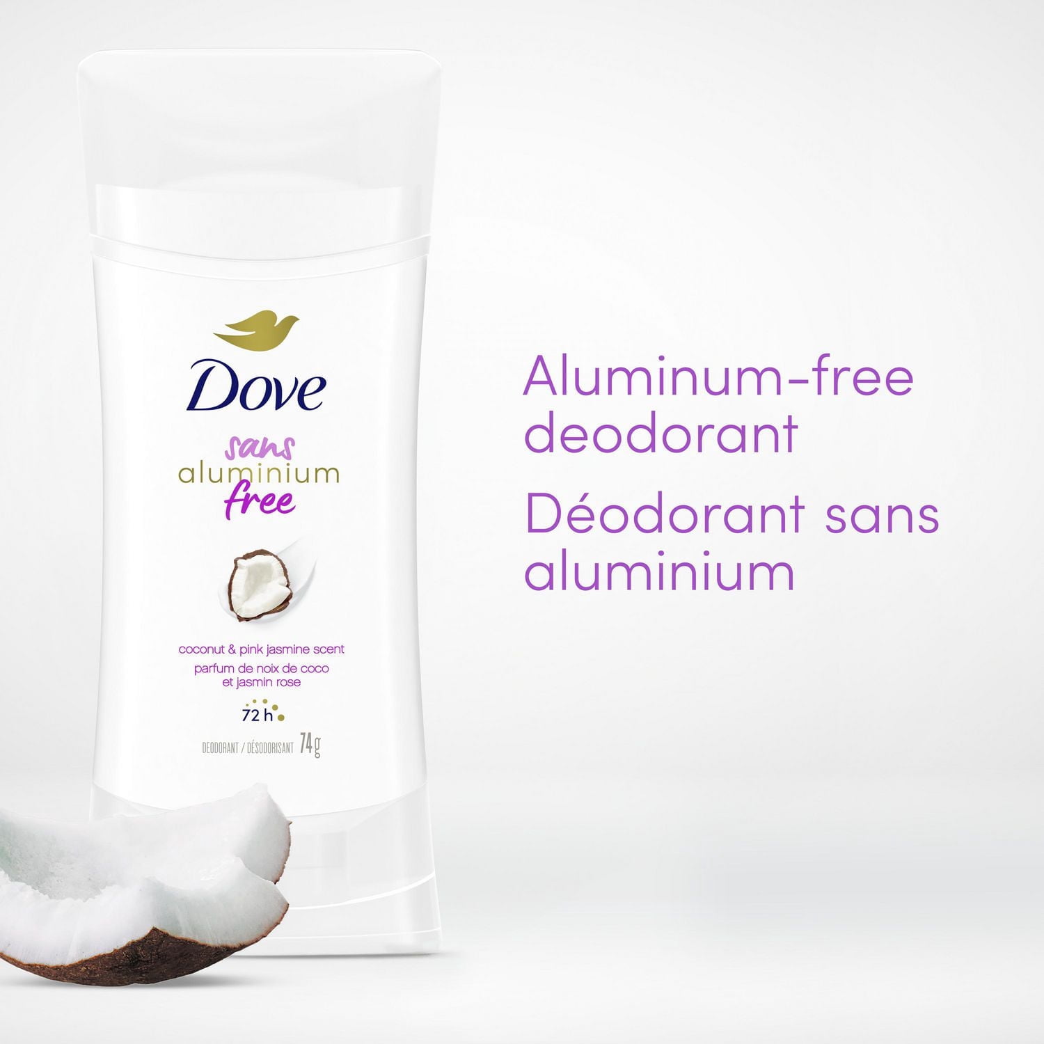 Déodorant pour femmes avec 1/4 d'hydratants Dove sans aluminium parfum lavande et vanille pour des aisselles douces et confortables