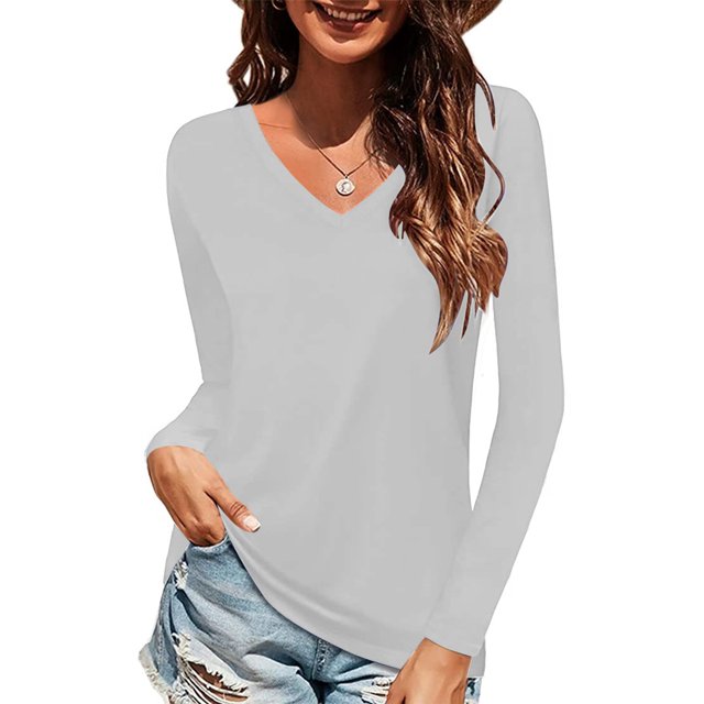 Bellella Women Basic Tops Baggy Solid Color Tee Sport Pullover Grey S