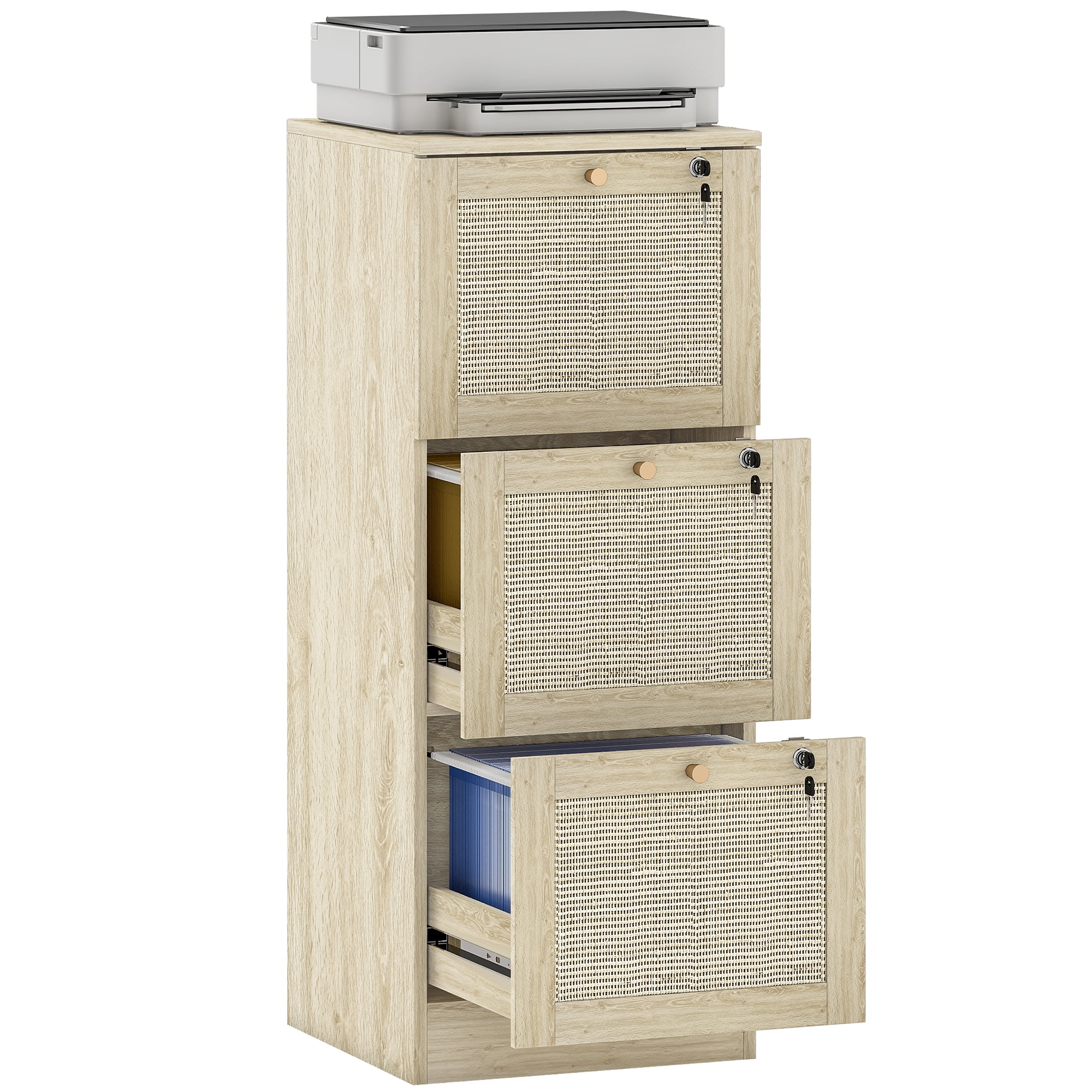 HOMCOM Classeur à 3 Tiroirs Armoire de Classement Verrouillable pour Formats A4 et Lettre Chêne