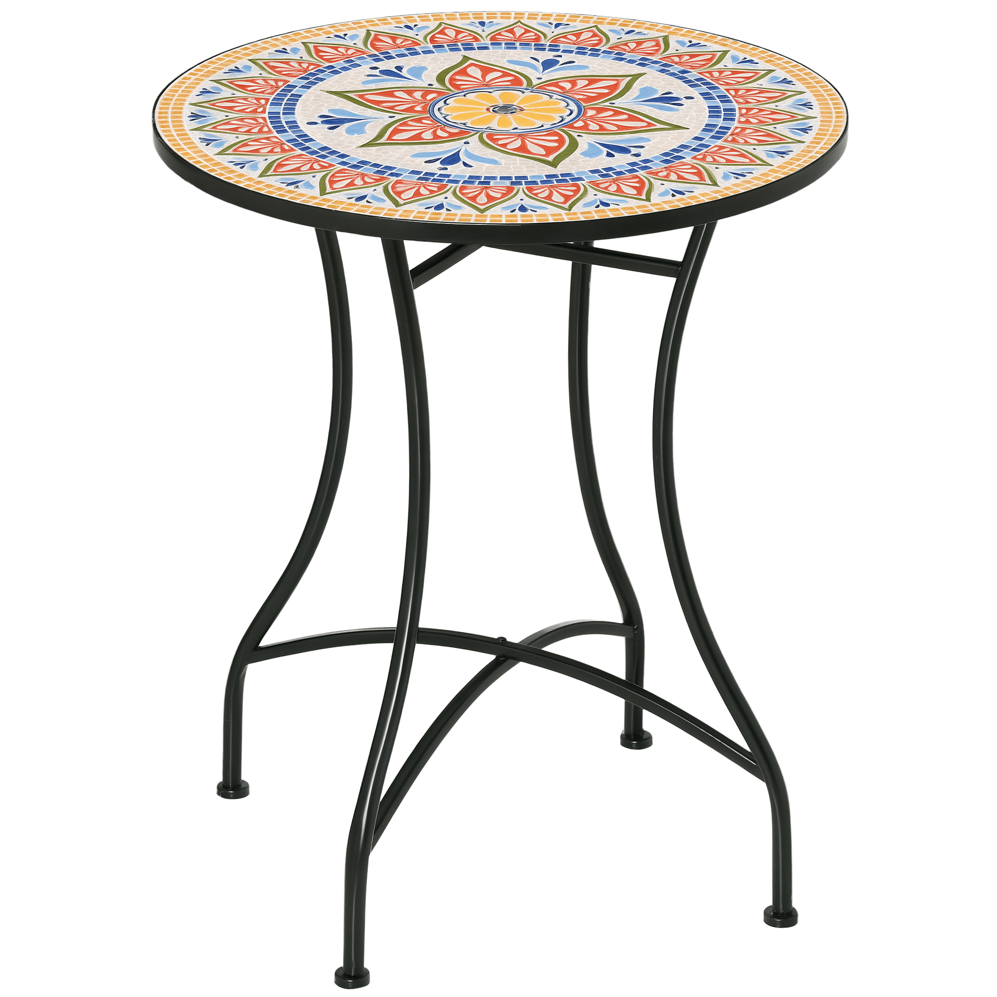 Outsunny Mosaic Table, Round Patio Table for Garden, Red