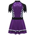 thumbnail image 4 of YiZYiF Racer Girls Costume Kids Racing Driver Fancy Dress-up Short Sleeve Zip Back A Line Dress Purple 14, 4 of 5