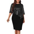 thumbnail image 2 of Robe pour Femme Grande Taille Wo-Fusoul, Robe Décontractée à Ourlet Irrégulier avec Empiècements Perlés, Manches Courtes, Col Rond, Tissu Extensible Confortable pour Diverses Occasions, 2 of 4