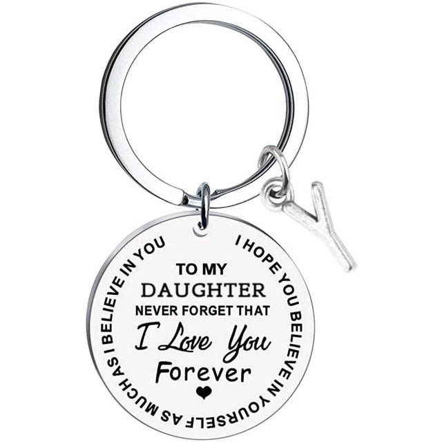 CHUANK Clearance To My Daughter Message Keychain Stainless Steel Initial Last Name 26 Letter Family Inspirational Keychain Gift