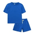 thumbnail image 1 of MIASHUI Boys Summer Tracksuit Outfits Solid Color Short Sleeve Shirts Shorts Outfits,Blue,4-5 Years, 1 of 9