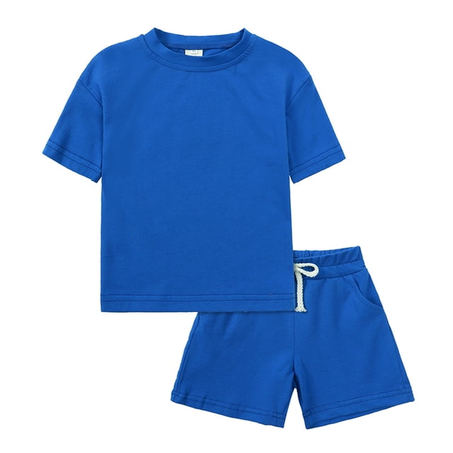 MIASHUI Boys Summer Tracksuit Outfits Solid Color Short Sleeve Shirts Shorts Outfits,Blue,4-5 Years