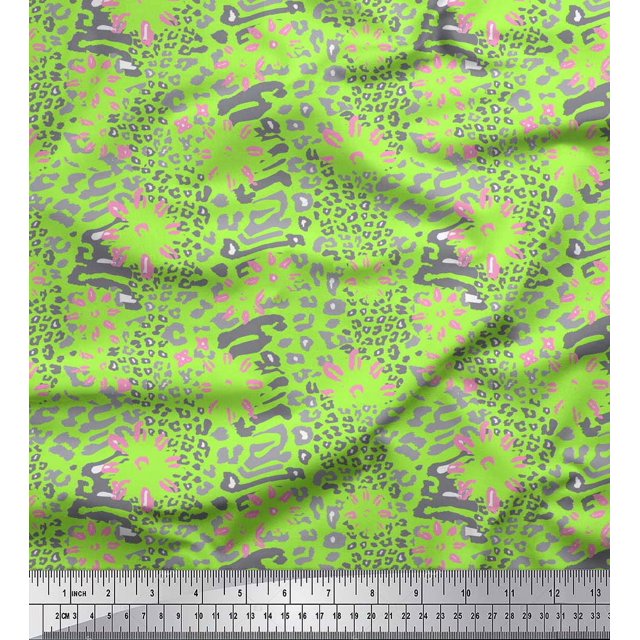 Soimoi Green Georgette Viscose Fabric Leopard Animal Skin Print Fabric by the Yard 42 Inch Wide