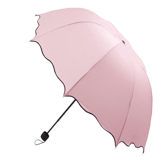 Triple Folding Dome Ruffled Parasol Sun Rain Umbrella Anti-UV Parasol (Pink)