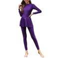 thumbnail image 2 of Cameland Women's Solid Color Long Sleeves Swimsuit+Long Swimming Trunks All Inclusive Package Conservative Swimsuit Set, 2 of 7
