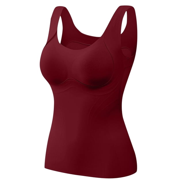 RXIRUCGD Haut Chaud Chauffant pour Femmes, Mode, Uni, à Encolure Ronde, avec Coussinet de Poitrine ( Rouge, Taille : 2TG )