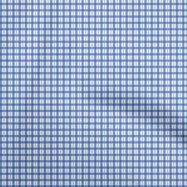oneOone Rayon Medium Blue Fabric Check Fabric For Sewing Printed Craft Fabric By The Yard 56 Inch Wide