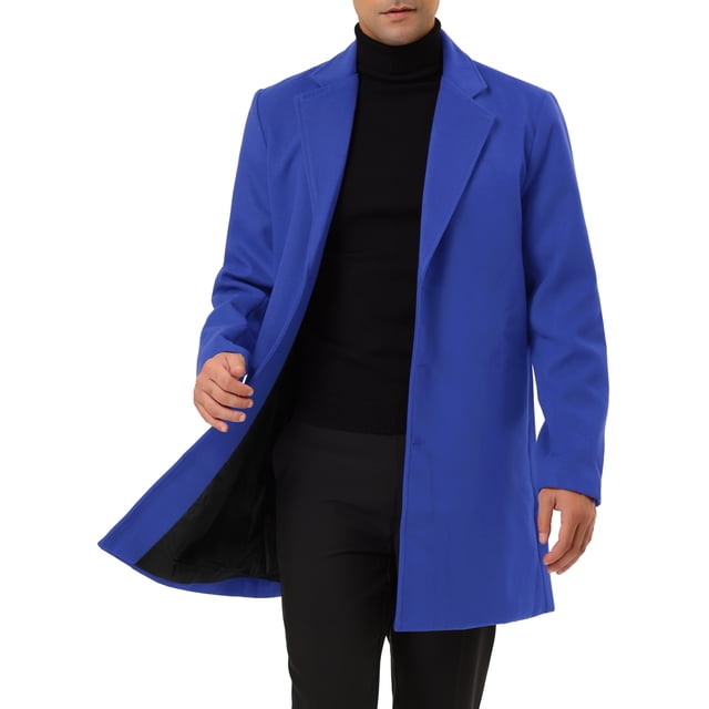 INSPIRE CHIC Men's Coat Notched Lapel Single Breasted Mid-Weight Long Sleeve Coat 2XL Blue