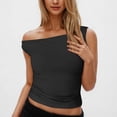 thumbnail image 2 of Plebaso Débardeurs pour Femmes à Épaules Dénudées Sans Manches Ajustés Courts Froncés d'Été pour Sorties T-Shirts, 2 of 7