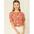 thumbnail image 2 of INSPIRE CHIC Haut Floral Élégant pour Femme à Manches Courtes Froncées, Coupe Régulière, 2 of 4