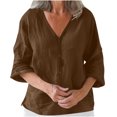 thumbnail image 1 of Timegard Womens Summer Tops V-Neck 3/4 Sleeve Button down Solid Color Lightweight Casual Loose Tops, 1 of 6