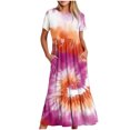 thumbnail image 1 of Robes d'Été Grande Taille pour Femmes 2024 Robe Décontractée à Manches Courtes Col Rond Robe Maxi Fluide à Étages de Plage avec Poches Robe à Imprimé Dégradé Économisez jusqu'à 65 %!, 1 of 5