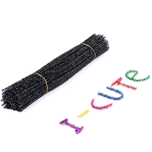 100Pcs 30cm Length DIY Plush Twisted Bar Christmas Tree Ornament Children Kids Toy Xmas Decoration (Black)