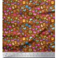 thumbnail image 1 of Soimoi Brown Cotton Cambric Fabric Insect,Sun & Cartoon Alphabets Text Print Fabric by The Yard 56 Inch Wide, 1 of 3