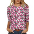 thumbnail image 1 of Hauts pour Femmes Décontractés Imprimés Col Rond Manches 3/4 T-Shirt Ample, Hauts Manches 3/4 pour Femmes, Hauts Décontractés pour Femmes, T-Shirts pour Femmes, 1 of 4