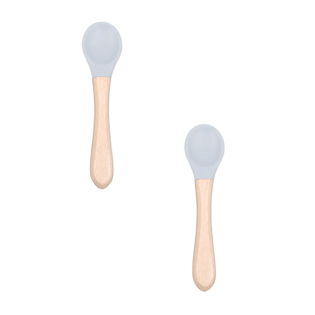 Oleegame 2PC Stainless Steel Cutlery Set Feeding Complementary Food Spoon Baby Food Grade Silicone Soft Spoon Children Learn To Eat Training Tableware Baby Spoon Blue