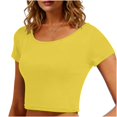 thumbnail image 2 of VSSSJ Hauts Courts pour Femmes Manches Courtes Col Rond Extensible Chandail Décontracté Ajusté Uni Confortable Été Basique T-Shirts Courts Jaune Taille Unique, 2 of 5