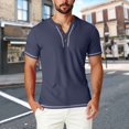 thumbnail image 2 of Txeol Vacation Sale Men's Waffle Henley Shirts Casual Summer Short Sleeve Textured Slim Fit Button Tops Solid Color Lightweight Basic Tee,Navy,L, 2 of 8