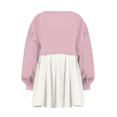 thumbnail image 3 of Womens Oversized Sweatshirt Dress Long Flowy Patchwork Pullover Tops Cute Drop Shoulder Sweatshirts Fall Long Sleeve Mini Dress Teen Girls Crewneck Solid Tunic Pleated Loose Clothing Beig, 3 of 5