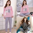 thumbnail image 3 of Ensemble de Pyjama pour Femmes à Manches Longues Imprimé Dessin Animé, Trois Pièces, Imprimé Chat, Col Rond, Pyjama + Pantalon de Sommeil, Pyjama Chat, Pantalon de Pyjama, Pantalon de Sommeil, Vêtements de Maison, Vêtements pour Femmes, Ensembles de Pyjama, 3 of 4