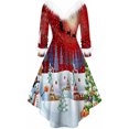 thumbnail image 3 of FOCUSNORM Robe de Noël Juniors pour Femmes Manches Longues en Peluche Col en V Dessin Animé Fête Midi, 3 of 8