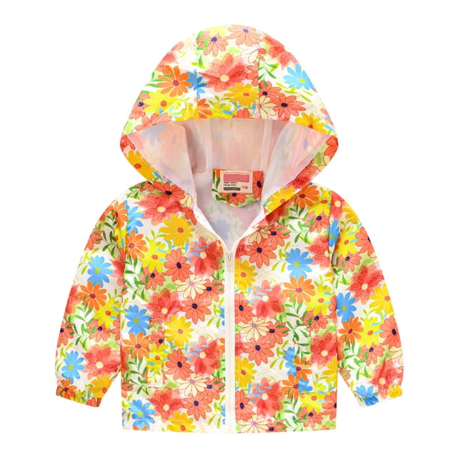 Manteau Coupe-Vent à Capuche à Fermeture Éclair Imprimé d'Automne pour Tout-Petits Enfants Bébés Filles Garçons