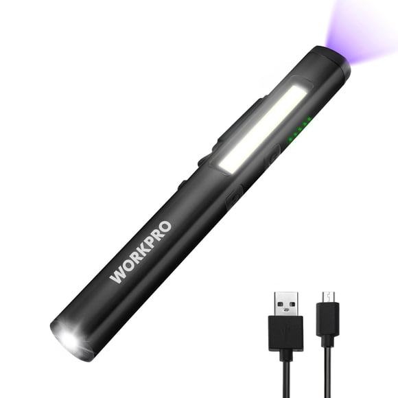 WORKPRO Flashlight Pen Light Rechargeable Penlight with 365 nm UV Black Light 450 Lumen LED Mini Pocket Flashlight Great Gifts