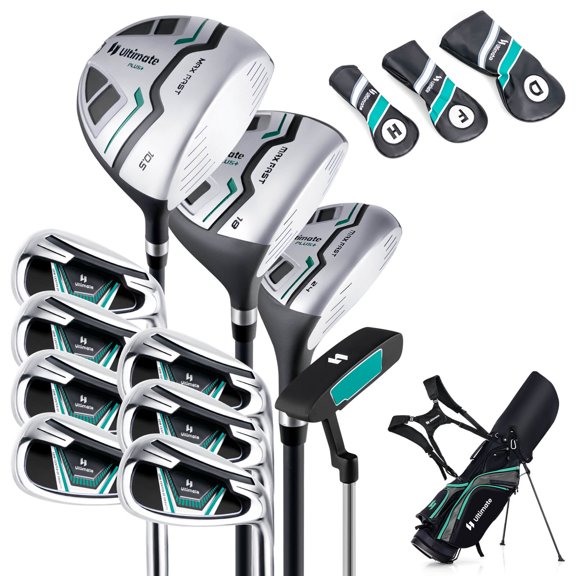 Ensemble Complet Ultime de Clubs de Golf pour Hommes Ensemble de Clubs de Golf incl 460CC avec Capuchon de Pluie Vert