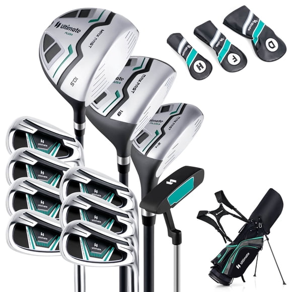 Ensemble Complet Ultime de Clubs de Golf pour Hommes Ensemble de Clubs de Golf incl 460CC avec Capuchon de Pluie Vert