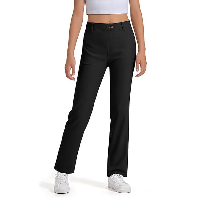 XDZJLR Pantalon Fille Robe Enfant Très Extensible avec Poches Mode Décontracté Bas Noir 13-14 Ans