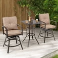 thumbnail image 4 of Costway Patio 3pcs Swivel Bar Height Bistro Set Cushioned Table Stools Furniture Outdoor, 4 of 10