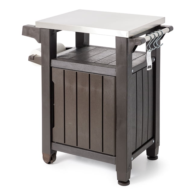 Keter Unity Chariot de Bar de Grillade de Patio de 40 Gal avec Dessus en Acier Inoxydable, Brun