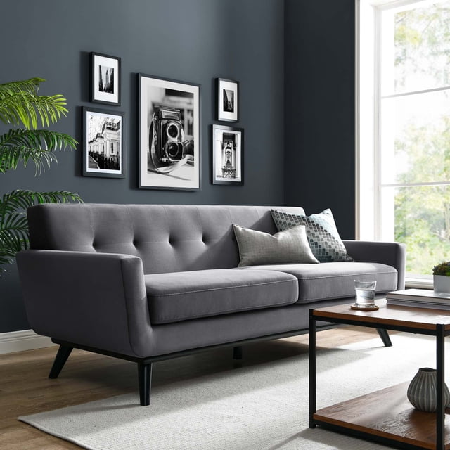 Modway Engage Performance Velvet Sofa in Gray