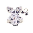 thumbnail image 1 of FAROOT Baby Girl Summer 2 Piece Set Rooster Print Lace Square Neck Ruffle Sleeve Jumpsuit Bow Headband, 1 of 9