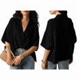 thumbnail image 3 of Blouse Décontractée Habillée pour Femmes Manches Courtes Col en V Chemise de Travail Noire G, 3 of 8