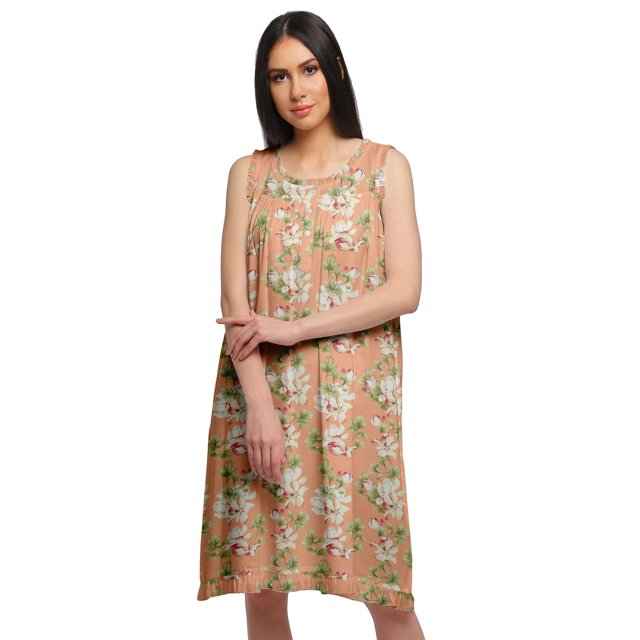 Moomaya Cotton A-Line Sleepwear For Ladies Round Neck Button Placket Nightdress