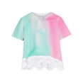 thumbnail image 3 of MeetoTime Kids Short Sleeve Tops Summer Casual Round Neck Gradient Color Lace Layered T-Shirt Tee for Girls, 3 of 4