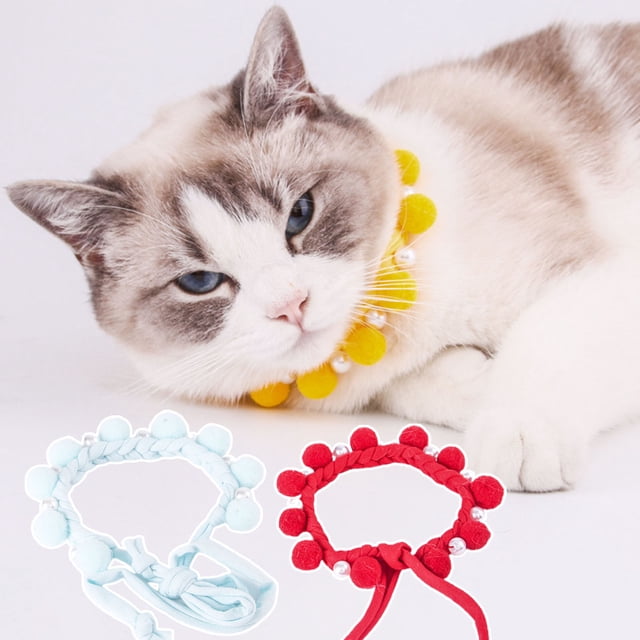 CBFFDC Cat Necklace Handmade Beautiful Fake Pearl Decor Fur Ball Pet Dog Collar Pet Neck Circle