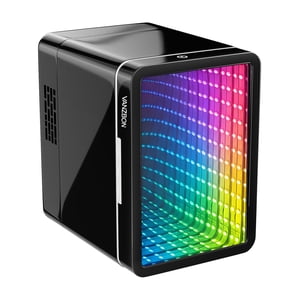 VANZBON Mini Réfrigérateur, Mini Réfrigérateur compact avec lumière de jeu, 4 Liter/6 Petit réfrigérateur avec porte miroir, AC/DC portatif Mini Réfrigérateur plus frais et plus chaud pour être