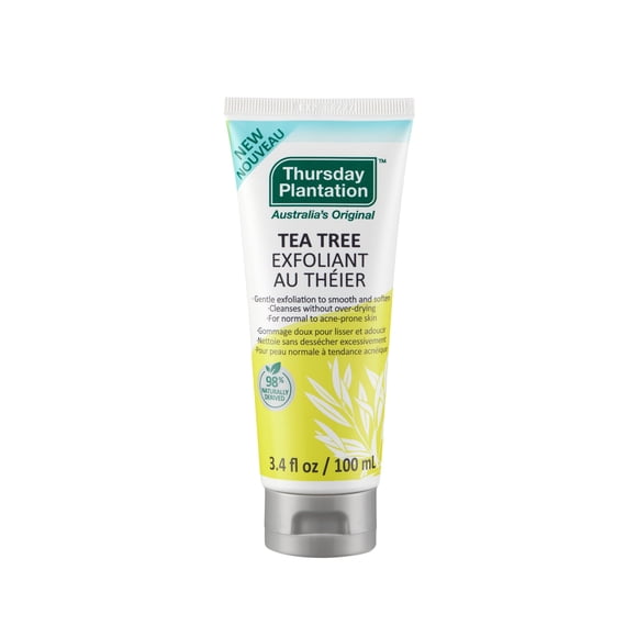 Thursday Plantation Tea Tree Exfoliating Face Scrub 100 ml – Gentle Skin Refining Exfoliant for Men & Women – Blemish Control, Deep Pore Cleansing for Sensitive & Acne-Prone Skin, Non-Drying
