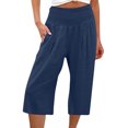 thumbnail image 1 of Innerwin Bottoms Wide Leg Women Palazzo Pant Holiday Solid Color Loose Fit Capri Pants Navy Blue 2XL, 1 of 4