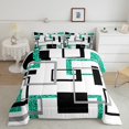 thumbnail image 2 of YST Ensemble de Douillette 7 Pcs Style Mi-Siècle Moderne Simple, Ensemble de Lit Rayé pour Enfants Ados, Ensembles de Literie Géométriques, Ensembles de Lit Réversibles à Paillettes Sarcelle avec Ensemble de Draps Déco de Chambre, 2 of 5