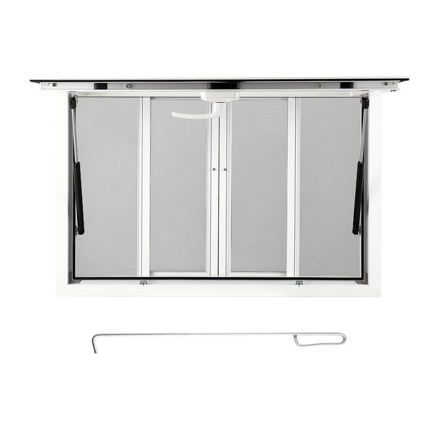 BeesClover Serving Window With 4 Horizontal Sliding Screen Windows & Awning Door & Drag Hook, Aluminum Alloy Concession Serving Window for Food Trucks Concession Trailers