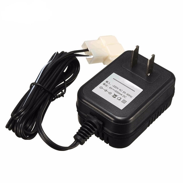 Charger AC 6V Car Adapter IN9 ATV Ride For Kid Quad On Wall Supply Power Other. A black 6V wall adapter charger with a compact design, featuring a two-prong plug and a long cable ending in a white connector. Includes smart charging with red/green LED indicators and overcharge protection. Universal input of 220-240V AC, ideal for Kid TRAX ATV ride-on cars and other kids' power vehicles.