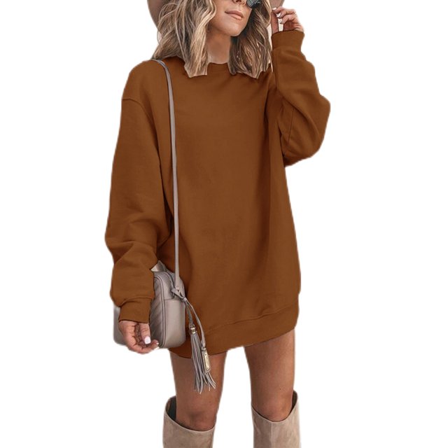 LUXUR Robe Chandail à Manches Longues pour Femmes, Unie, d'Hiver, à Enfiler, Marron G