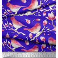 thumbnail image 3 of Soimoi Blue polyester Crepe Fabric Branch,Pink Floral & American Robin Bird Decor Fabric Printed BTY 52 Inch Wide, 3 of 3