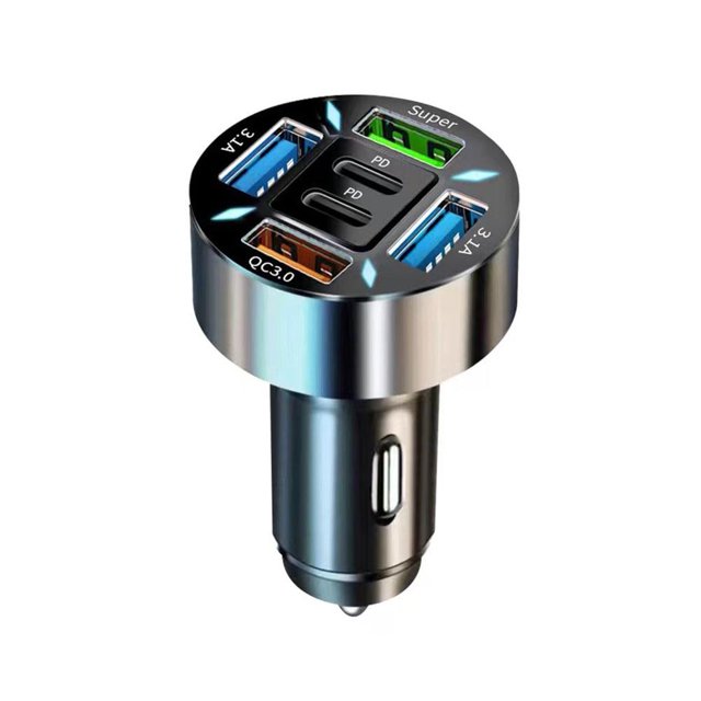 66W Car Charger 4 USB Type C Fast Charging Car Phone With Dis Adapter N8H4